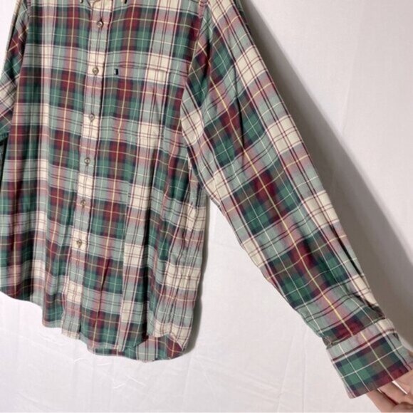 Brooks Brothers Green Burgundy Cream Plaid Long Sleeve Casual Bitton Up Shirt M - Picture 11 of 13